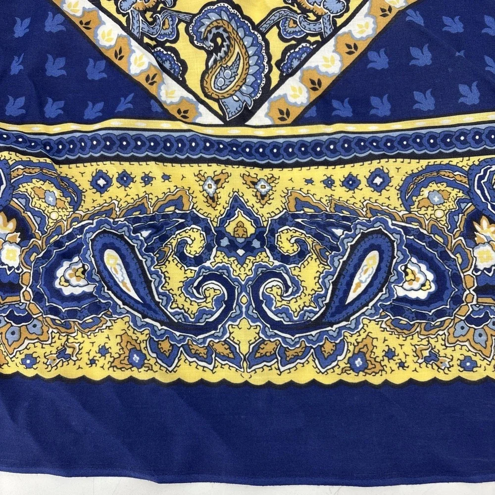 Vintage Bandana Paisley Western Handkerchief Blue Yellow Cotton 30